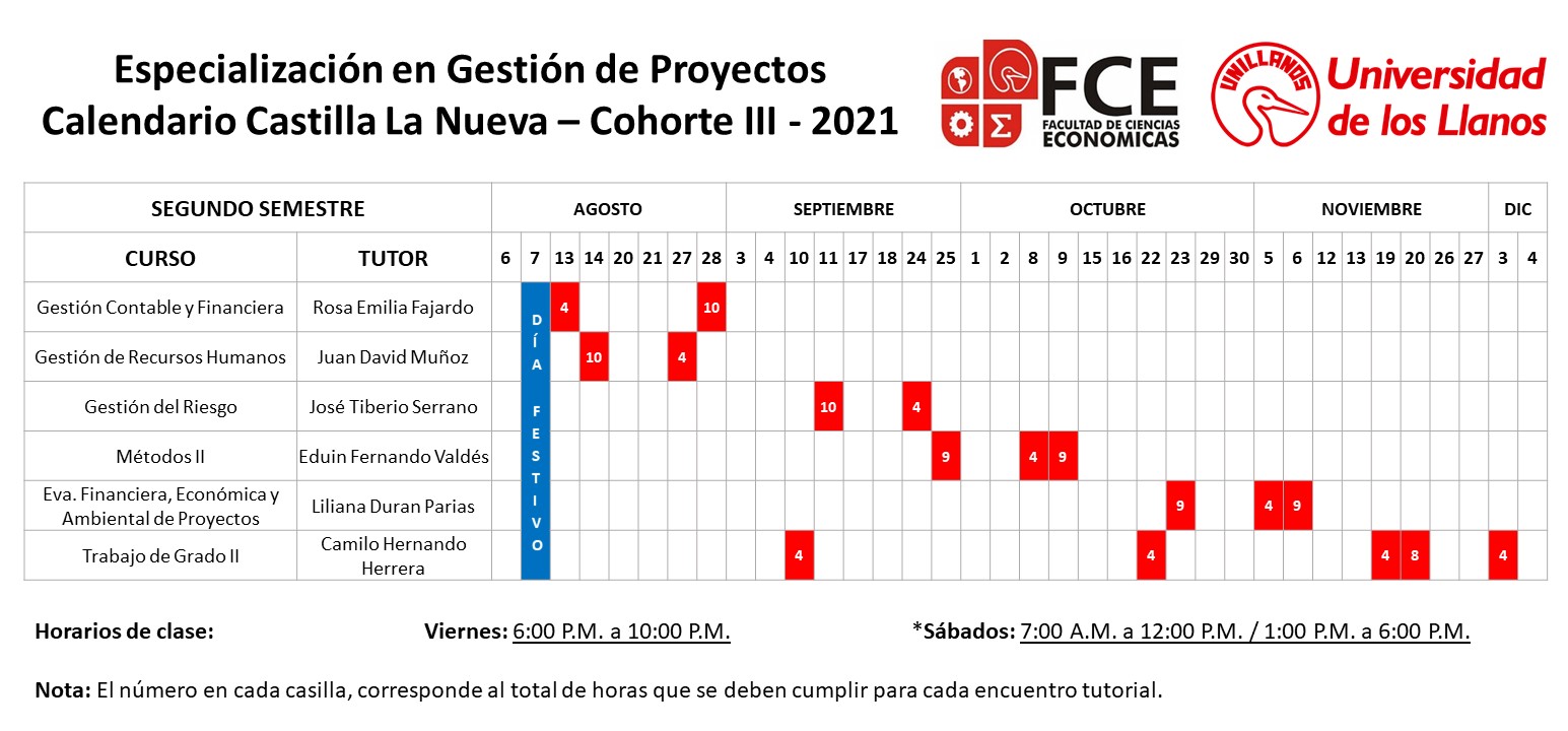 Calendario Castilla La Nueva Segundo Semestre - 2021