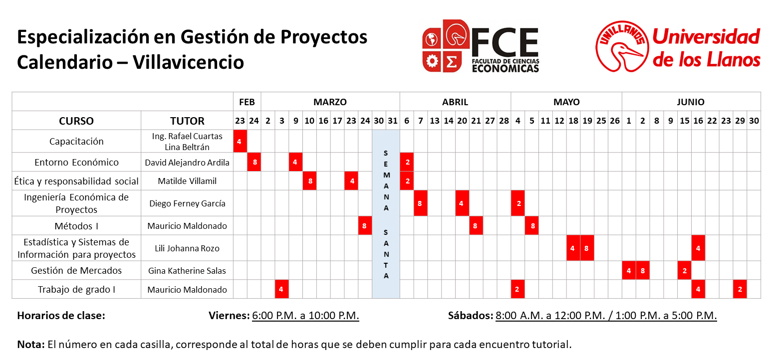 Calendario Villavicencio - 2018 Cohorte II