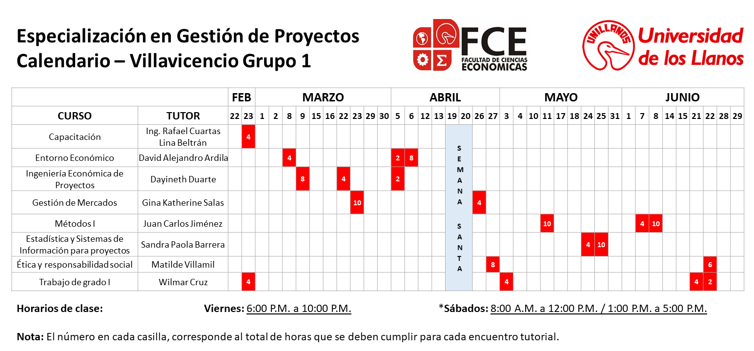 Calendario Villavicencio Primer Semestre Grupo 1