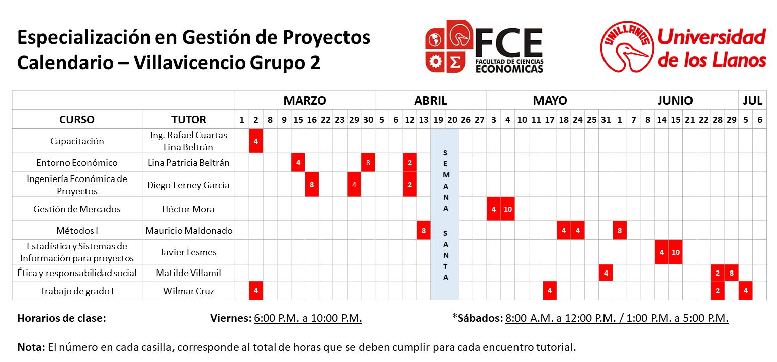 Calendario Villavicencio Primer Semestre Grupo 1